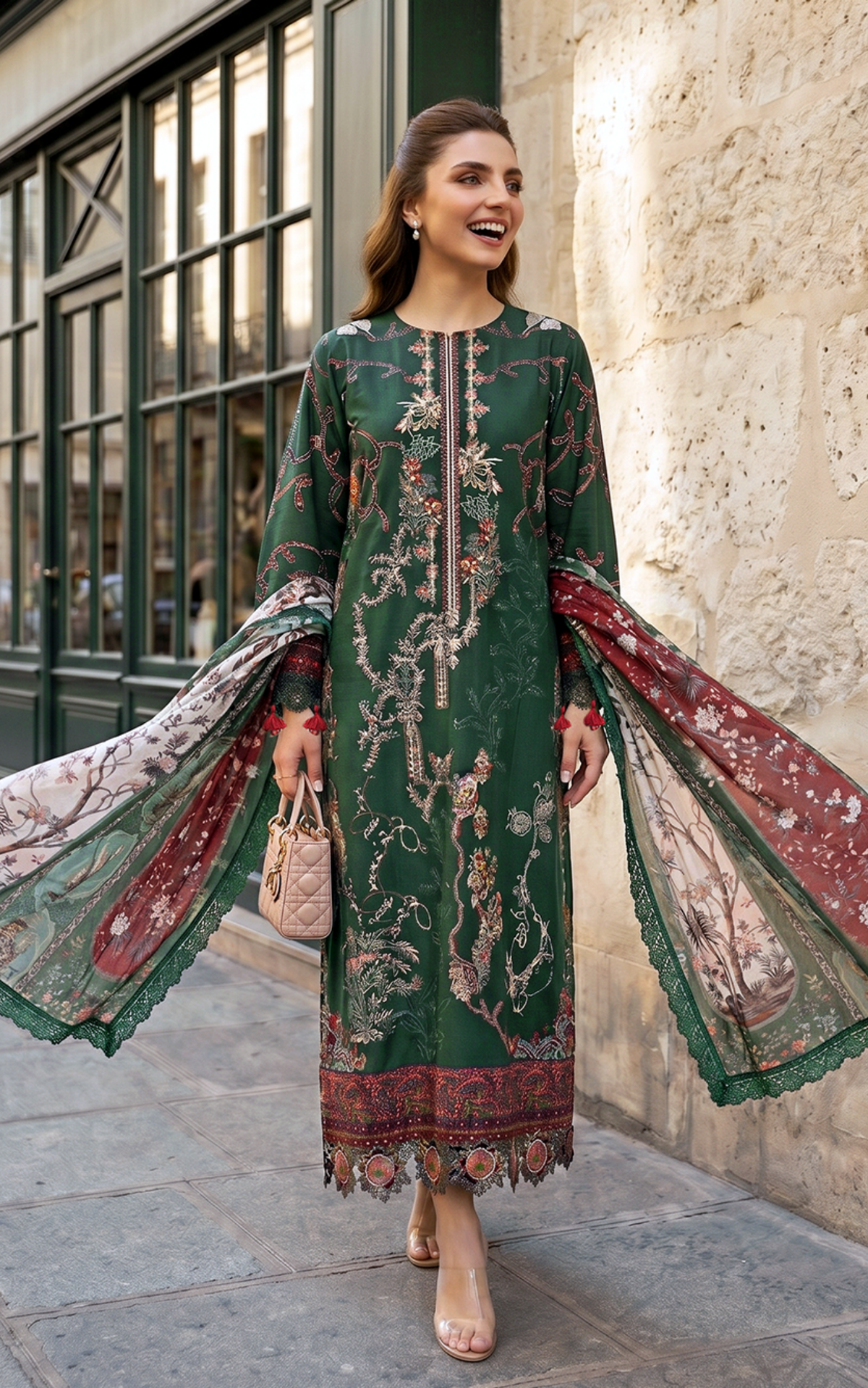 Green Majestic (SL26-01) | 3pcs Embroidered Stitched Summer