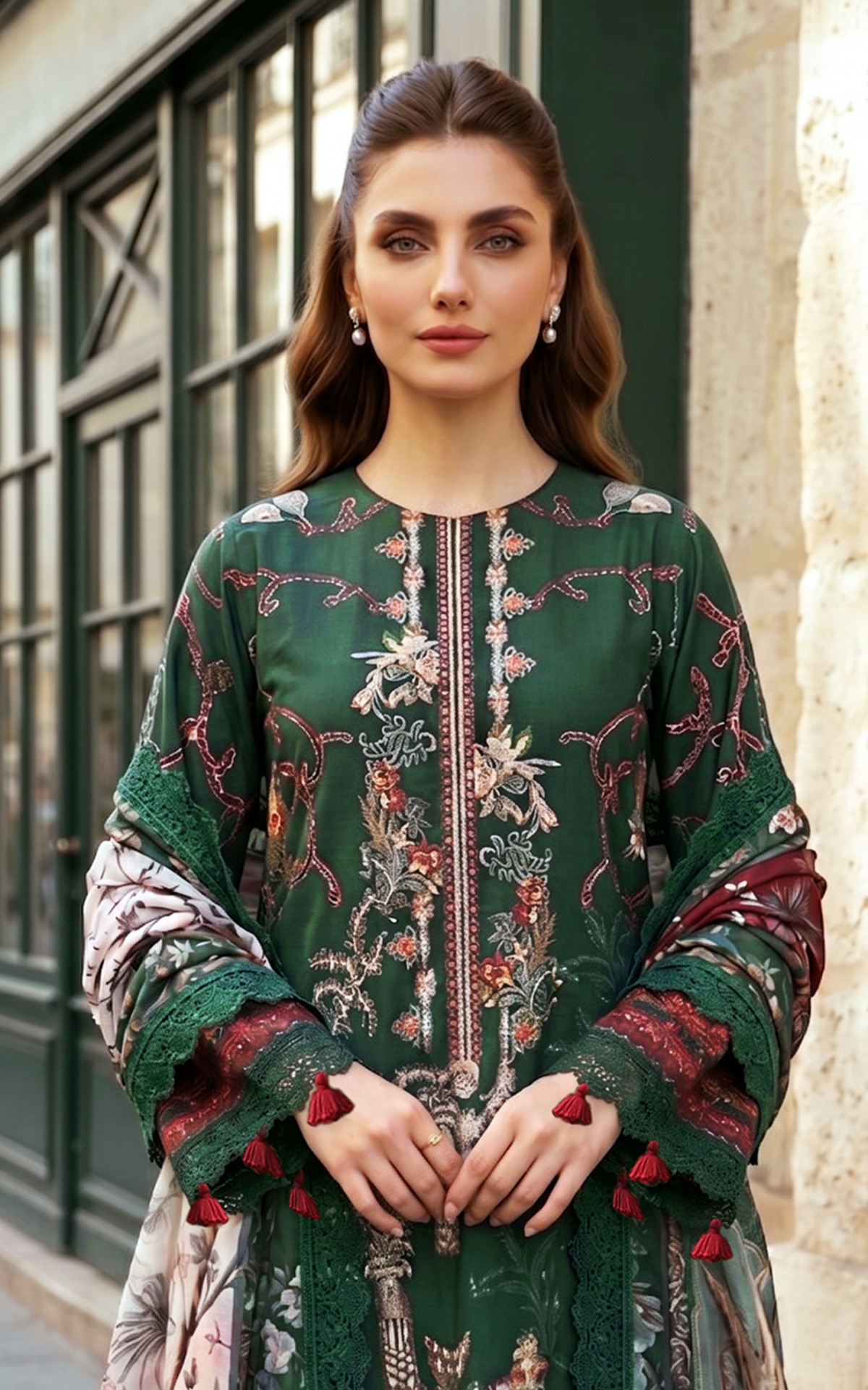 Green Majestic (SL26-01) | 3pcs Embroidered Stitched Summer