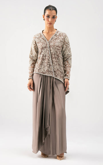 Taupe Bloom Drape Set - Shop Now at Asifa and Nabeel