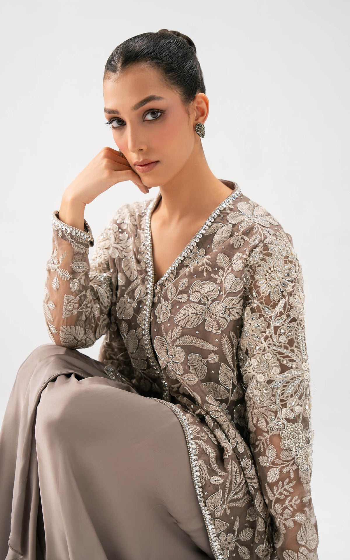 Taupe Bloom Drape Set - Shop Now at Asifa and Nabeel