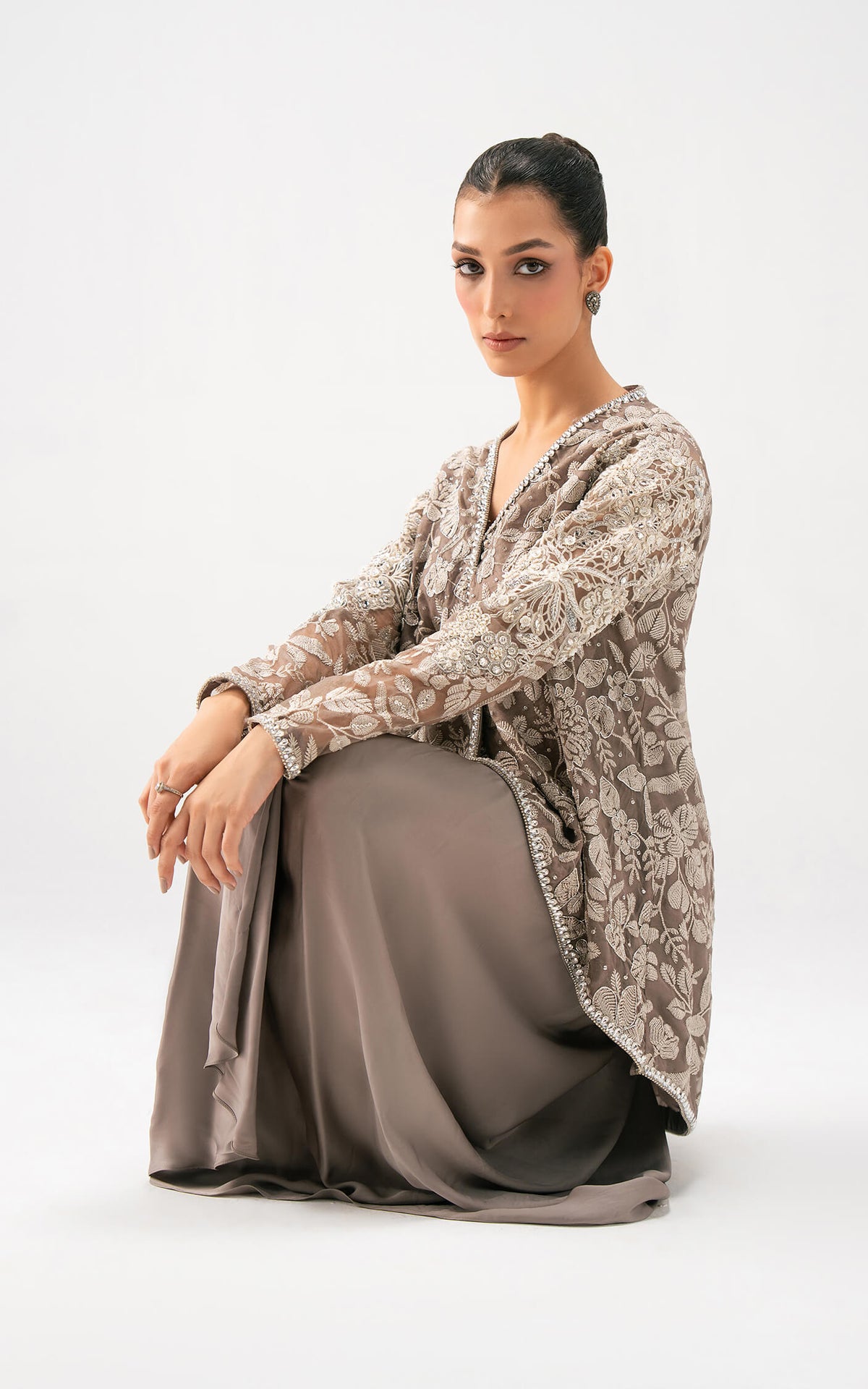 Taupe Bloom Drape Set - Shop Now at Asifa and Nabeel