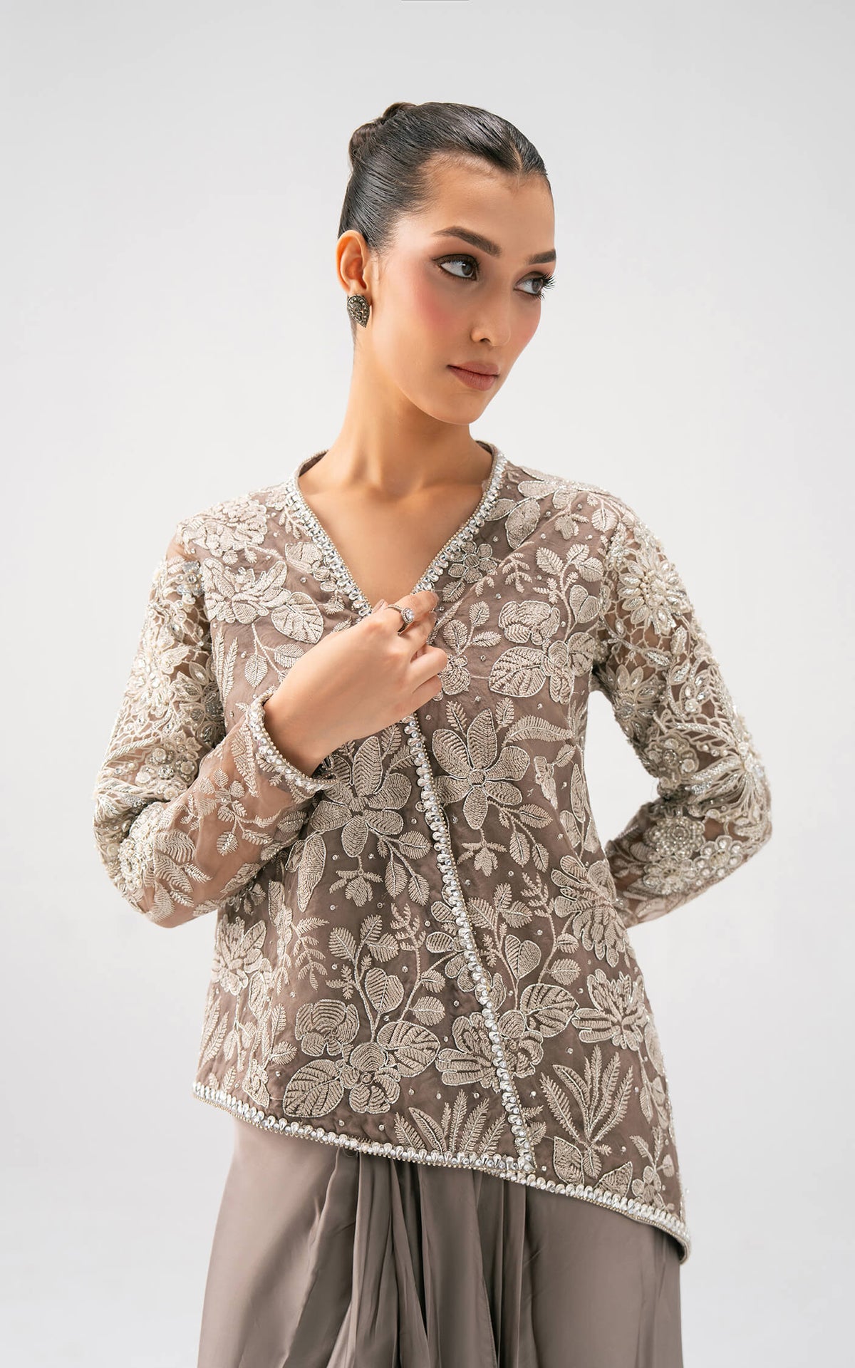 Taupe Bloom Drape Set - Shop Now at Asifa and Nabeel