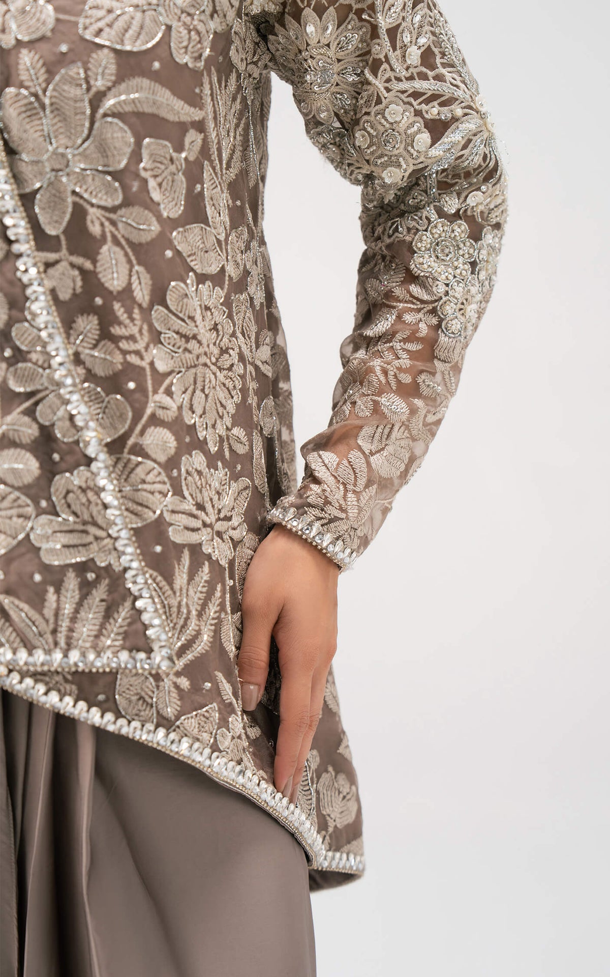 Taupe Bloom Drape Set - Shop Now at Asifa and Nabeel
